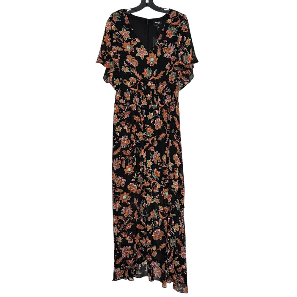 NWT MSK Dress Dark Floral Boho Whimsigoth Cottage Romantic Prairie Maxi Black 1X